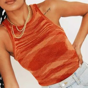 Women's Tanks Camis 2021 Knit Crop Top Women Sleeveless Basic T Shirts Casual Summer Off Shoulder Blue O Neck Tank Top Vintage Fashion P230519