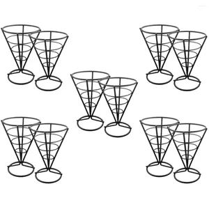 Zestawy sztućców 10 szt. Francuskie stojaki na smażenie stożkowe metalową przekąskę przekąskę Przekąski serwujące stojaki