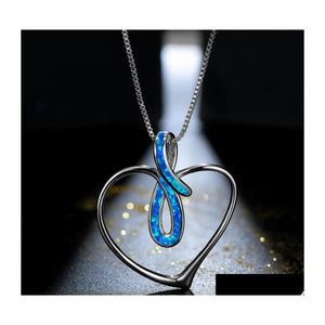 Anhänger Halsketten Niedliche weibliche Liebe Herz Halskette Rose Gold Sier Farbe Kette Charme Weiß Blau Opal Unendlichkeit Für Womenpendant Drop de Dh2Dj