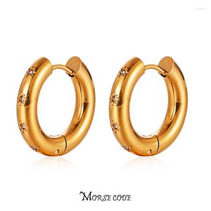Hoopörhängen Morse Code Luxury Simple Simple Stainless Steel Gold Color Round Circle For Women Fashion Jewelry Gifts