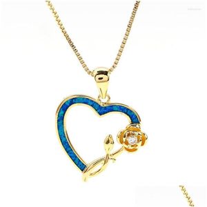 Hänghalsband vitblå opal hjärta halsband vintage guld sier färgkedja romantisk rosblomma för kvinnor smycken droppleverans p dhvl3