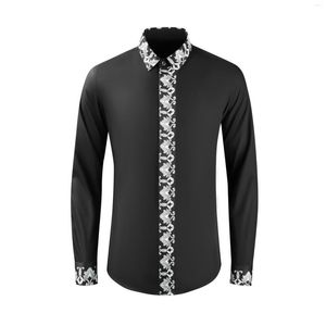 Camicie eleganti da uomo Primavera/Estate 2023 Royal Flower Pannelli in bianco e nero Contrasto Camicia sottile da uomo Fashion Sex Cotton Stripped Menswear