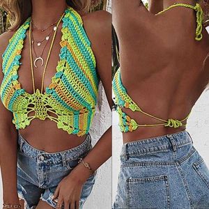 Women's Tanks Camis Women Summer Sexy Hollow Out Knit Camisole Deep V-Neck Halter Backless Crop Top Crochet Butterfly Bralette Bra Vest Beach ju30 P230519