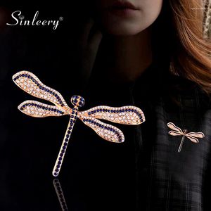 Brosches Sinleery Dazzling Dragonfly Brosch Gold Color Blue Cubic Zircon For Women Wedding Jewelry Accessories XZ129 SSB