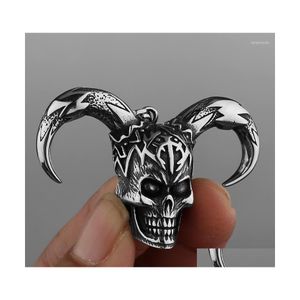 Pendant Necklaces Gothic Punk Bl Horn Demon Skl For Mens Trend Street Fashion Accessories Stainless Steel Chain Necklace Jewelry Dro Dhaxy