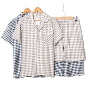 Mäns sömnkläder Summer Cotton Double Gaze Pyjamas Men's kortärmade shorts Suit Mäns pyjamas gitter stor storlek hemservice pajamas kostym 230519