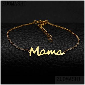 Corrente letra de aço inoxidável mama pulseiras de mãe amor pingente de pulseira mínima jóias de cores douradas para mamã