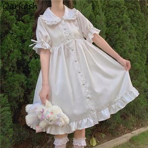 Kleid Kleid Frauen Sommer Harajuku College Ulzzang Einfacher süßer Lolita -Stil Kawaii White Allmatch Preppy Pure Tender Ins Empire täglich