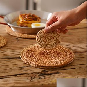 Mats almofadas de chá de chá feita à mão Mtisize pratos redondos pratos iicker boho pires st trivet para home cafe entrega kitc dhng4