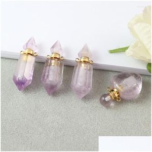 Anhänger Halsketten 1 stück Natürlicher Quarzstein pro Flasche Charme Februar Geburtsstein Ätherisches Öl Diffusor Frauen Schmuck Drop Lieferung Anhänger Dhxzt