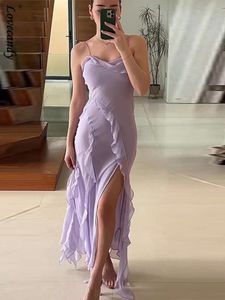Temel gündelik elbiseler kadınlar fırfırlar püsküller arkasız bölünmüş kamisole elbise yaz kadın zarif dantel yukarı kulüp bayanlar plaj sundress vestidos 230519
