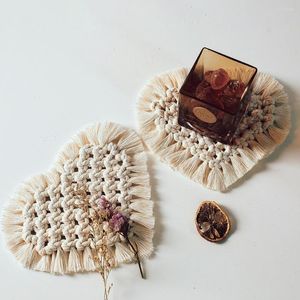 Bord Mats Hem Creative Cotton Braid Handgjorda MacRame Cup Heart Shape Cushion Böhmen Style Non-Slip Mat Placemats