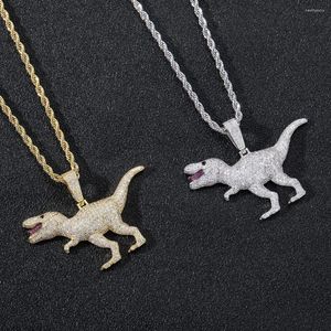 Pendant Necklaces Dinosaur Tyrannosaurus Gilded Iced Out Cubic Zircon Necklace 24'' Chain Charms Bling Hip Hop Jewelry