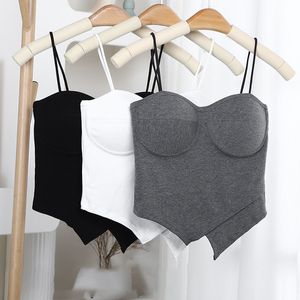 Zbiorniki damskie Camis Summer Sleepeveles Spaghetti Pasek Slim Rube Top Biegle Wbudowane w Bra Camisole dla kobiet wyściełane blaty z uprawy seksowne kolor 230519