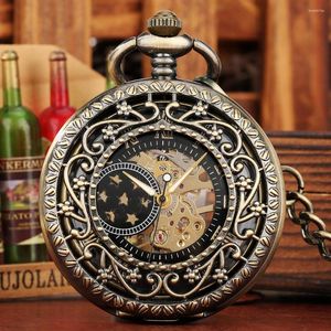 Pocket Watches Hollow Flower Mechanical Watch Pendant Classical Roman Numal Dial Bronze Clock Hand Winding Timepiece Men Women Women