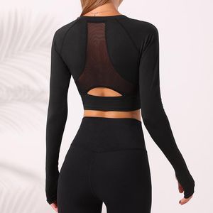 T-Shirt atmungsaktiven Sporthemden für Frauen Fitness Jersey Fitnessstudio Langarm Yoga Tops Frauen Rücken-Mesh Lauf Workout Crop Top T-Shirt