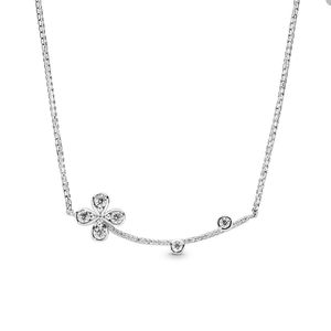 قلادة Crystal Diamond Clover Pendant Necklace لـ Pandora 925 Sterling Silver Chain Netlaces Jewelry for Women Sisters Netlace Luxury Neckury with box pox الأصلي