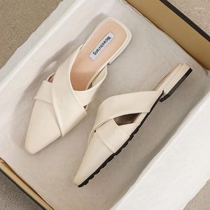 Slippers 2023 Summer Women's Outerwear Ladies Casual Shoes Korean Style Pointy Flat Mules Work And Office Wear Large Size 41-43