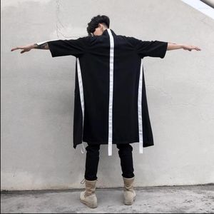 Men's Trench Coats Spring And Autumn Men's Black White Stitching Design Loose Over The Knee Mid-Length Shirt Tide Brand Hair Stylist