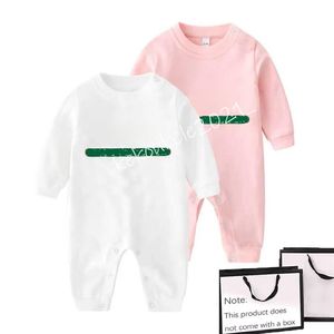 Baby Rompers Summer Fashion 100% Cotton Boys Clothes White Pink Black Long Sleeve Kids Newborn Girls Romper 0-24 månader292m