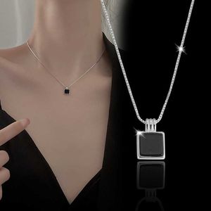 Simple Silver Color Necklace For Women Black Square Neck Chains Party Jewelry Female Accessories SSB