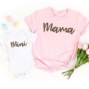 Family Matching Outfits Leopard Mama Mini Shirt Leopard Mom TShirt Mommy and Me Clothing Matching Mommy and Me Mama and Mini Short Sleeve Shirt G220519