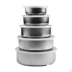 Food Savers Storage Containers 5Pcs/Set Stainless Steel Container Sier Freshkee Boxes With Clear Plastic Lids 10Cm 12Cm 14Cm 16Cm Dhpdm