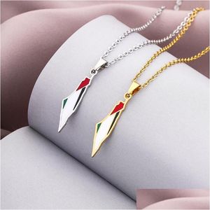 Pendant Necklaces Fashion Enamel Drop Oil Israel And Palestine Map Flag For Women Stainless Steel Jewelry Party Giftspendant Deliver Dh4Ua