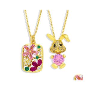 Collane con ciondolo Collana di Pasqua Kawaii per bambini Ragazze Cristallo rosa Catena placcata oro Gioielli animali Regali Nkew19Collane con ciondolosp Dhm0L