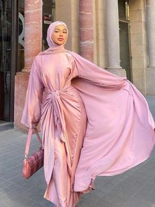 Ethnic Clothing Ins Fashion Djellaba Muslim Sets 2 Piece Silky Suits Elegant Long Islamic Women Modest Wear Satin EID WY935