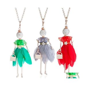 Pendant Necklaces Crystal Doll Necklace For Women 8 Color Irregar Feather Dress Gold Chain Rhinestone Jewelry Girl Gift Drop Deliver Dhw5J