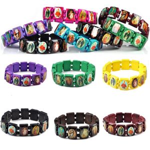 Bangle 36Pcs Bulk Fashion Wooden Jesus Bracelet Wood Saints Rosary Religious Bangle For Women Men Jewelry Accessories Wholesale 230519