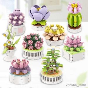 Blocos Buquê Bloco de flores Suculentas Blocos de construção em vasos ADEQUADOS para montagem romântica Brinquedos para crianças meninas Presente R230629