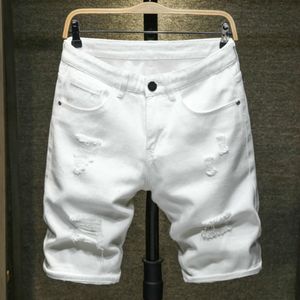 Jeans da uomo Summer Boutique Cotton Fashion Pantaloncini casual strappati Bianco Nero Uomo Beach Elasticity 230519