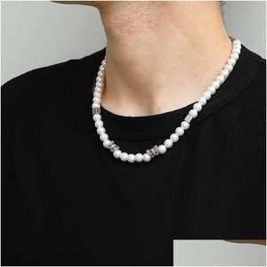 Chokers Fashion Stainless Steel Pearl Necklace Cool Elegant Mosaic Butterfly Clavicle Chain Punk Round Drop Delivery Jewelry Necklac Dha5O