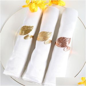 Napkin Rings Gold Leaf Napkins Metal Holder Dining Table Decoration For Party Holiday Drop Delivery Home Garden Kitchen Bar Accessori Dhwrw