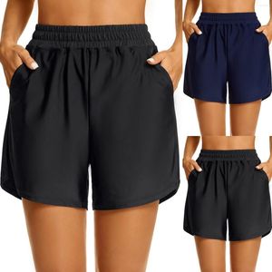 Shorts ativos nado feminino com bolsos de maça de banho de cintura alta maiô de maiô