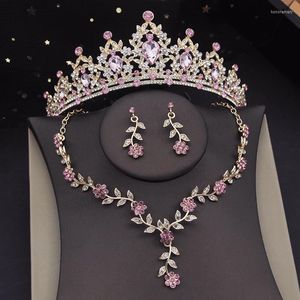 Collana Orecchini Set Corona di cristallo Nuziale per le donne Diademi di lusso Fiore Girocollo Abito da sposa Accessori per gioielli da sposa