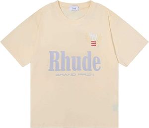 シャツコットンrhude夏ファッションメンズカーキTシャツクラシックTシャツヒップホップティーレトロショートスリーブトップトップ服