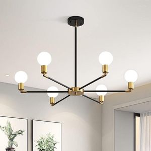 Pendant Lamps Minimalist Parlor Chandeliers Dining Room Bedroom Hanging Light Fixtures Gold Black Metal E27 Bulb Rotatable