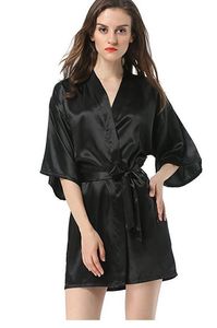 Women's Robe Black Chinese Women's Faux Silk Robe Bath Gown Kimono Yukata Bathrobe Solid Color Sleepwear S M L XL XXL NB032 230518