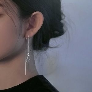 Charm Jwer Simple Shine Yıldız Ay Küpe Teli Uzun Zincir Püskül Küpe Kadınlar Geometrik Piercing Kulak Partisi Kız Hediye AA230518