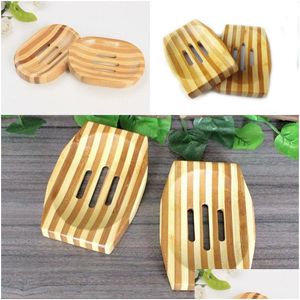 Soap Dishes Bamboo Wooden Dish Bath Shower Rack Plate Box Container Natural Tray Drop Delivery Home Garden Bathroom Accessories Dhas6