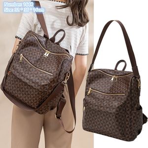 wholesale ladies shoulder bag 2 colors outdoor padded leather leisure travel backpack elegant plaid handbag double zipper Western style student backpacks 164#