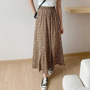 Kvinna kjol 2022 sommar ny koreansk ins mode temperament mild vintage blommig smal mångsidig hög midja kvinnlig kjol p230519
