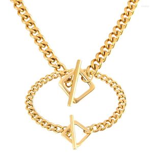 Link Bracelets Women Statement Necklace Bracelet Chunky Curb Cuban Chain Square Toggle T Bar Clasp Golden Stainless Steel Jewelry Collar