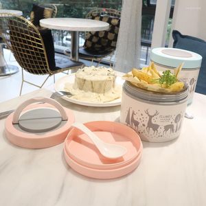 Dinnerware Sets Nordic Style Glass Microwavable Lunch Box For Kids Portable 2 Layers Cute Cartoon School Container Office Bento