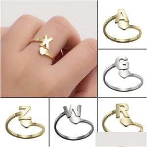 Band Rings Diy Az 26 Letter Stainless Steel Open Love Heart Shaped Gold Engagement Jewelry Drop Delivery Ring Dhgarden Dhnlj