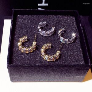 Hoopörhängen silverpläterad trendig utsökta glamorösa zirkon C-formad svart retro high-end ins stil smycken 2023 märke