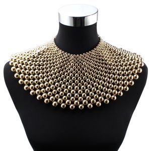 Chokers Große, klobige Ball-Perlen-Maxi-Choker-Kragen-Anhänger-Halskette für Frauen, handgefertigte Kette aus Metall mit Statement-Perlenhalskette 230518